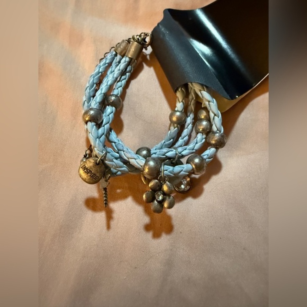 Braided Baby Blue and Silver Inspire Dragonfly Flower Bracelet